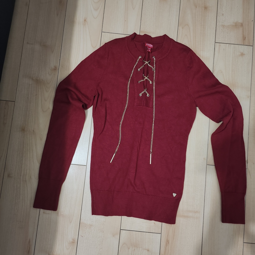 Guess Red Lace-Up Crewneck Sweater